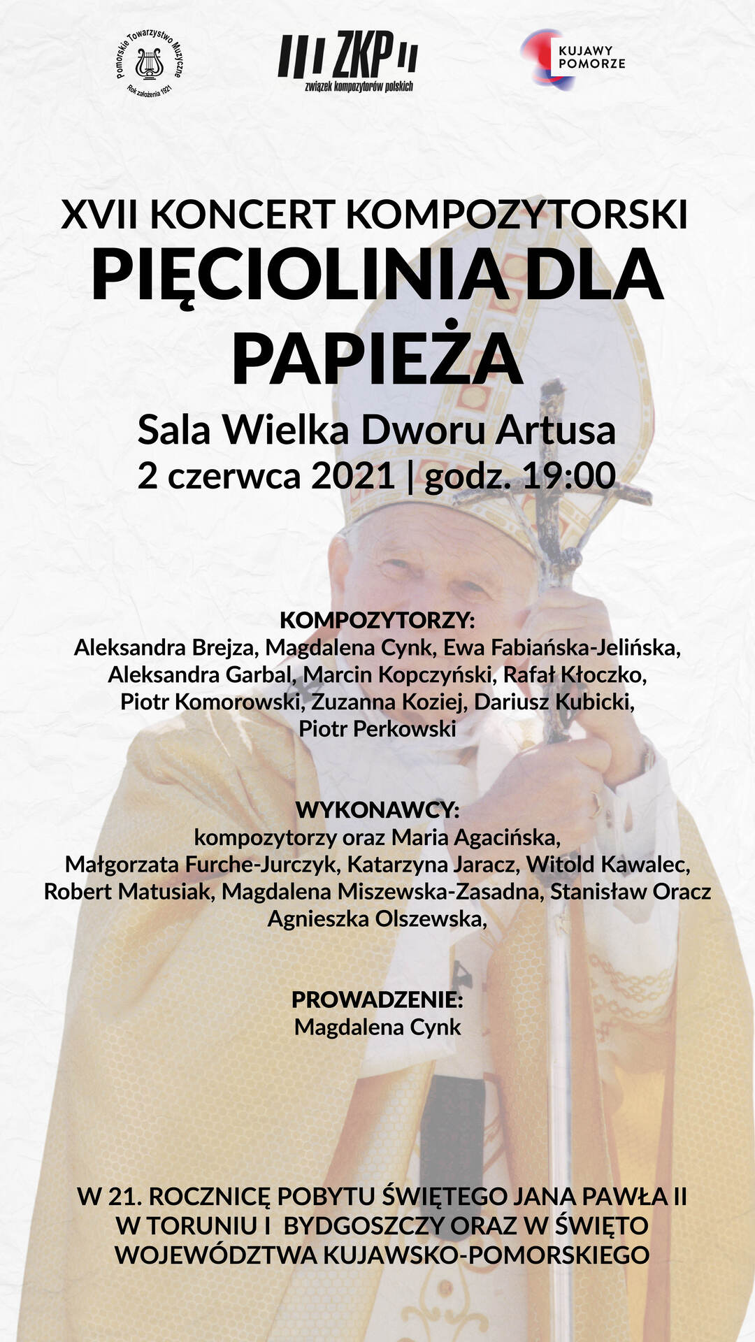 Plakat XVII Koncertu Kompozytorskiego Pięciolinia dla Papieża